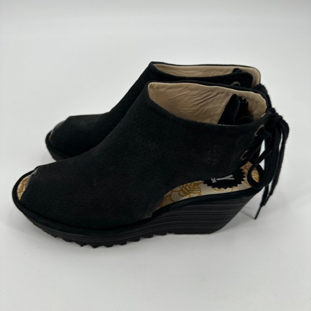 Black Peep Toe Platform Ankle Booties - Picture 2 of 4